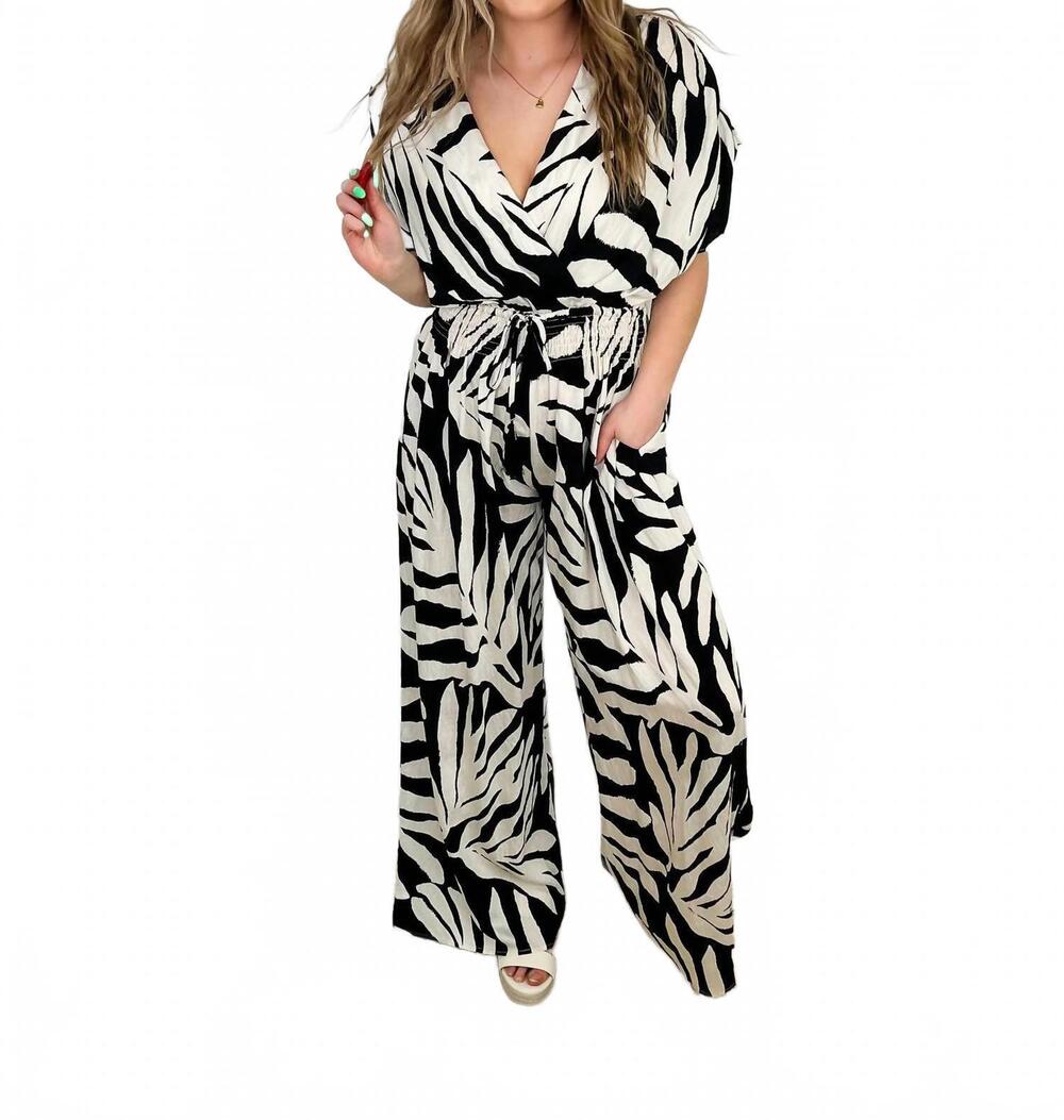 NEW MISS AVENUE set me up rayon blend short sleeve jumpsuit in black